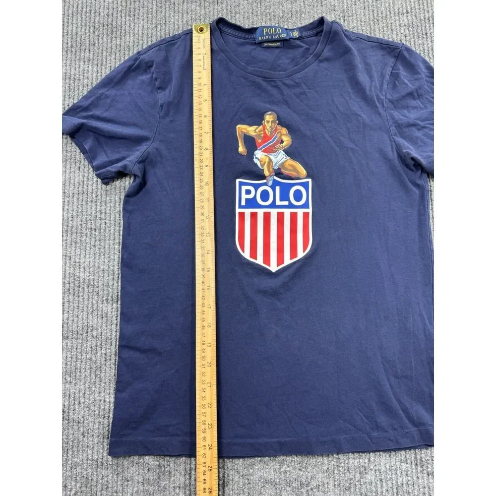 Polo Ralph Lauren Shirt Mens Small Blue Tee Stadium Shield USA Track Hurdle Wing